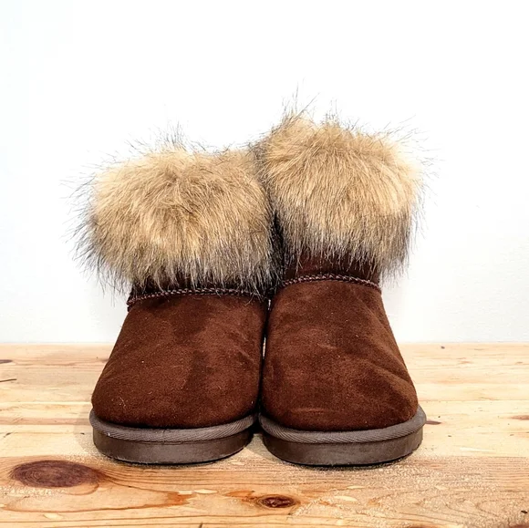 UCG XIN YUAN Brown Faux Fur Lined Boots Women's Pull On Fur Tops Cuffs Size 40 - Picture 2 of 9